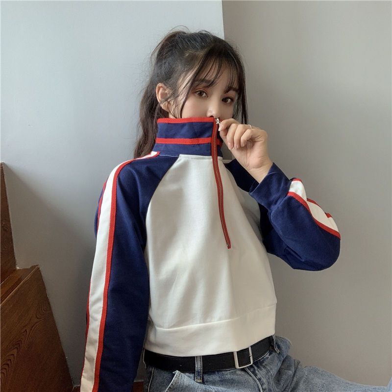 Jiashucheng Áo Sweatshirt Tay Dài Cổ Đứng Có Khóa Kéo Phong Cách Preppy Thời Trang Xuân Thu Mới Siêu Hot cec Cho Nữ
