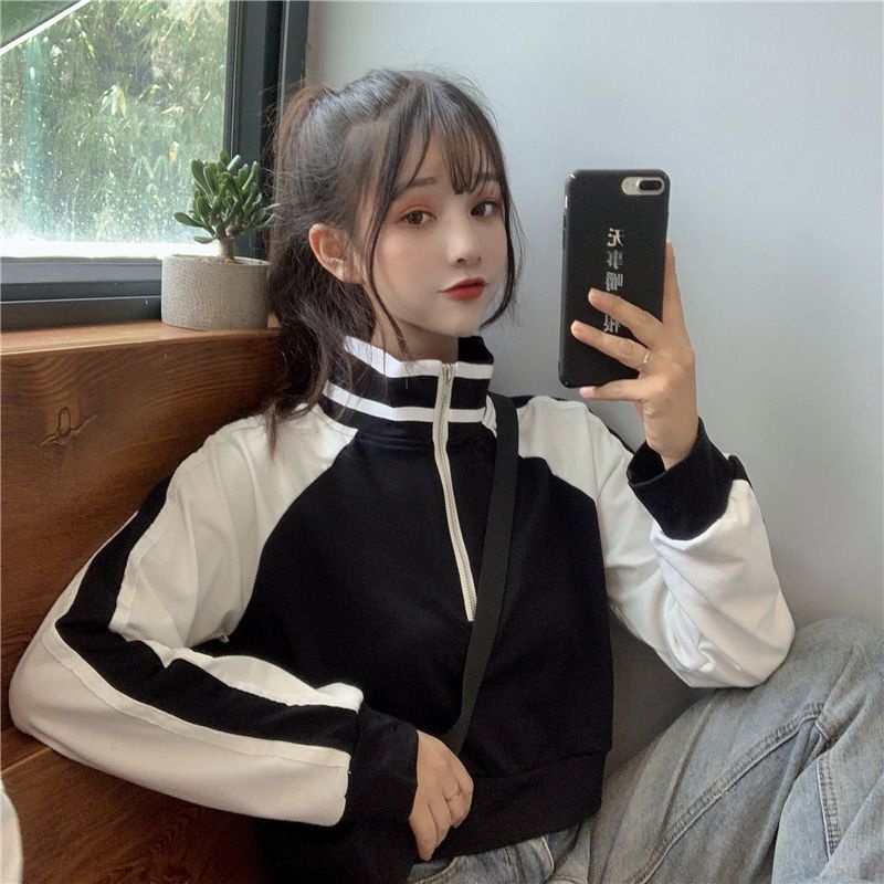 Jiashucheng Áo Sweatshirt Tay Dài Cổ Đứng Có Khóa Kéo Phong Cách Preppy Thời Trang Xuân Thu Mới Siêu Hot cec Cho Nữ