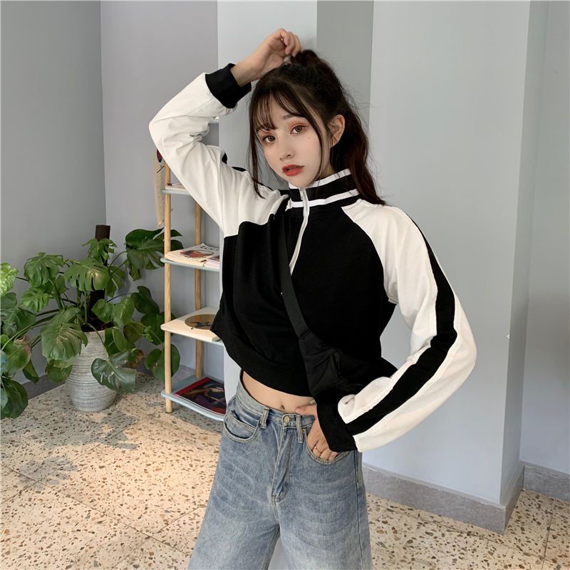 Jiashucheng Áo Sweatshirt Tay Dài Cổ Đứng Có Khóa Kéo Phong Cách Preppy Thời Trang Xuân Thu Mới Siêu Hot cec Cho Nữ