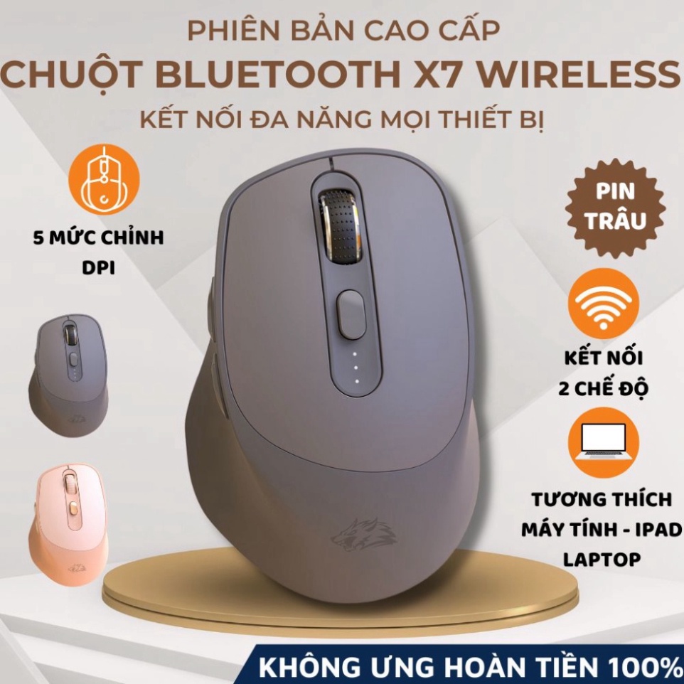 Chuột Không Dây Máy Tính Bluetooth X7 Wireless Pin Sạc Kết Nối 2 Chế Độ Cho Mọi Thiết Bị Máy Tính, Laptop HOT HOT