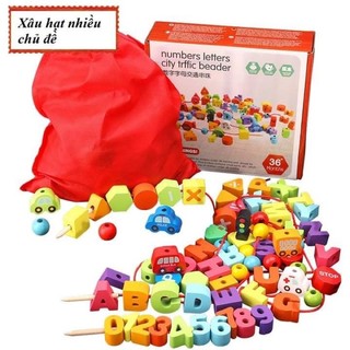Bộ Xâu Hạt Gỗ Nhiều Chủ Đề An Toàn Cho Bé Phát Triển