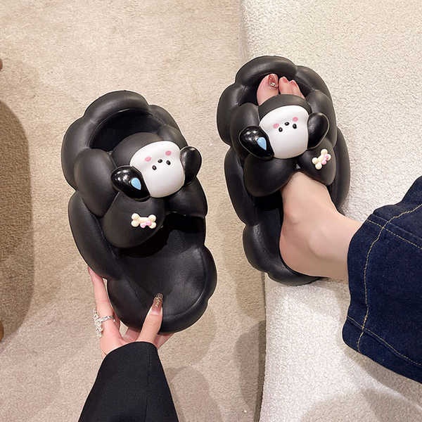 Dép Quai Ngang Đế Dày In Hình Cún Con Dễ Thương Thời Trang Cho Nữ