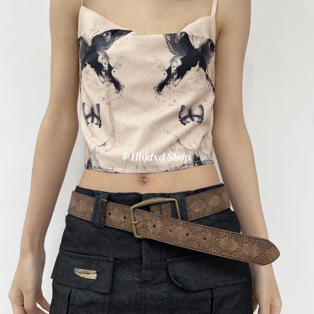 Thắt Lưng Màu Nâu In Hoạ Tiết Nghệ Thuật Phong Cách Retro