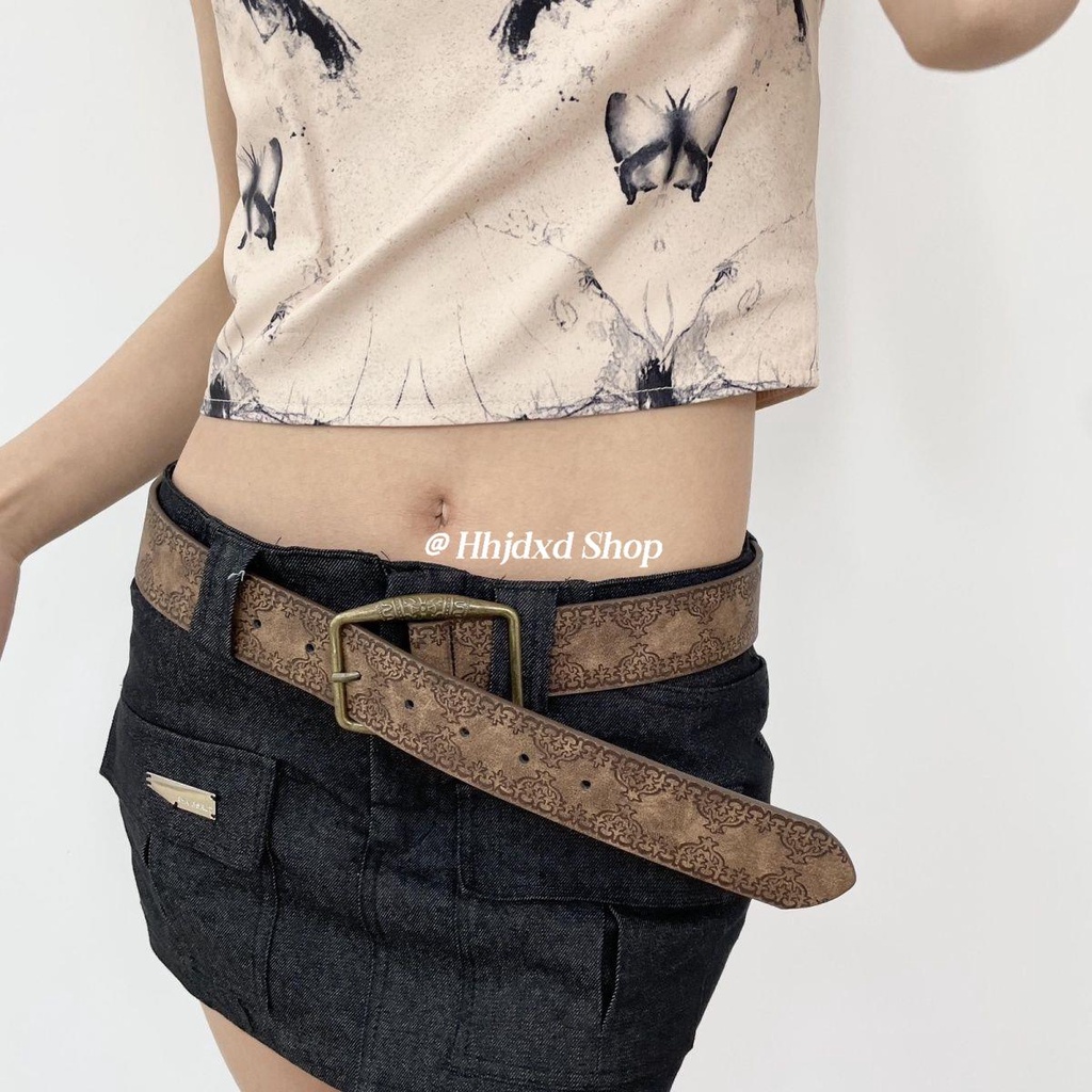 Thắt Lưng Màu Nâu In Hoạ Tiết Nghệ Thuật Phong Cách Retro