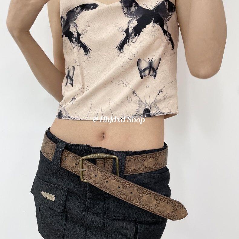 Thắt Lưng Màu Nâu In Hoạ Tiết Nghệ Thuật Phong Cách Retro