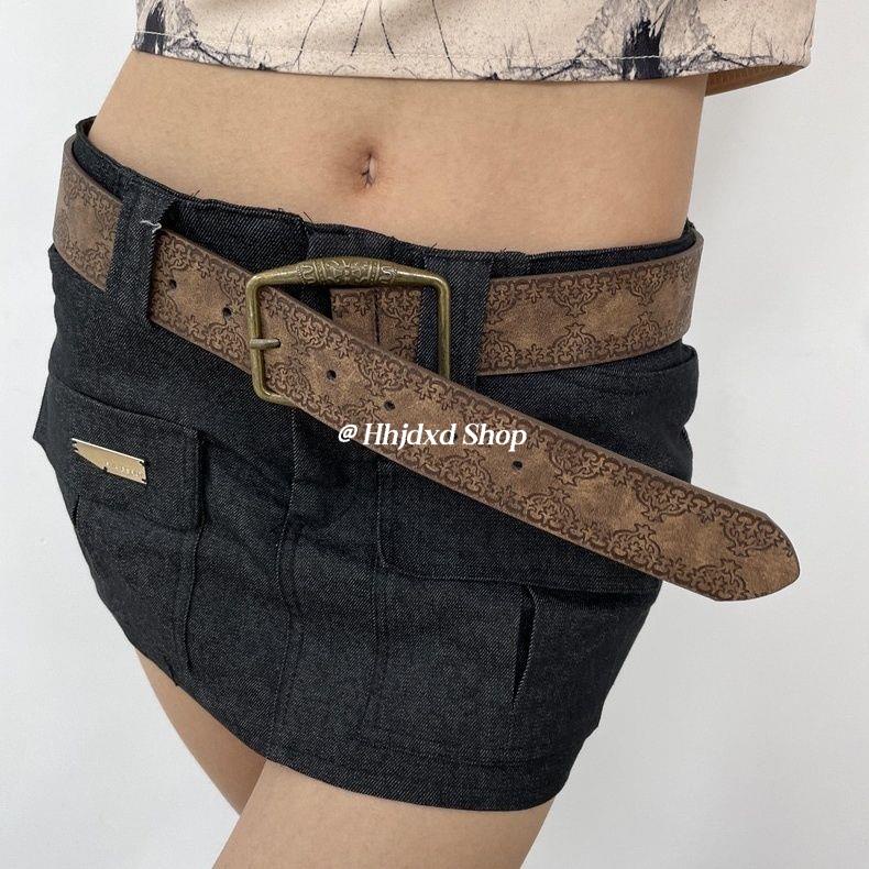 Thắt Lưng Màu Nâu In Hoạ Tiết Nghệ Thuật Phong Cách Retro