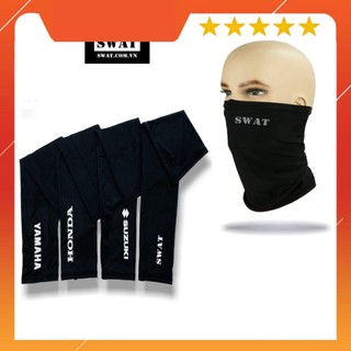 Combo màu đen khăn đa năng SWAT và ống tay chống nắng vải poly thun lạnh siêu co dãn, dày dặn