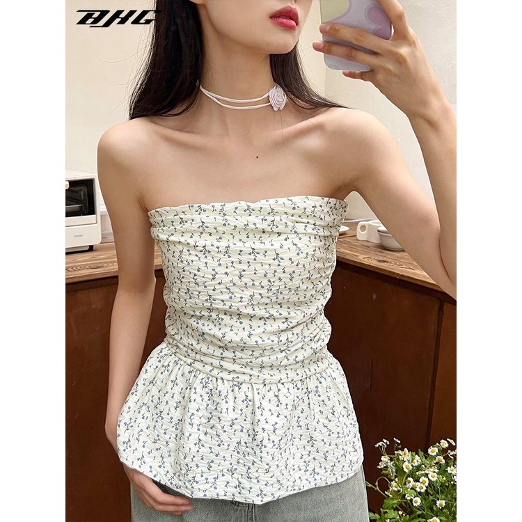 Áo Ống Nhún Bèo Họa Tiết Hoa Thời Trang Mùa Hè Quyến Rũ Cho Nữ