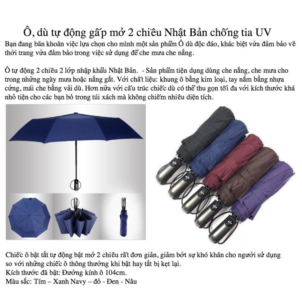 Ô, dù tự động gấp mở 2 chiều siêu tiện lợi