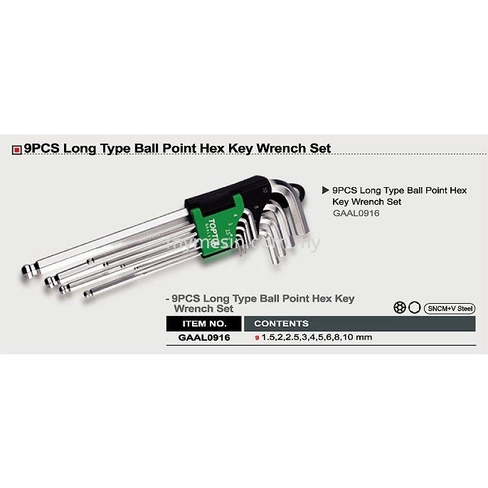 Bộ lục giác đầu bi 9 món TOPTUL GAAL0916