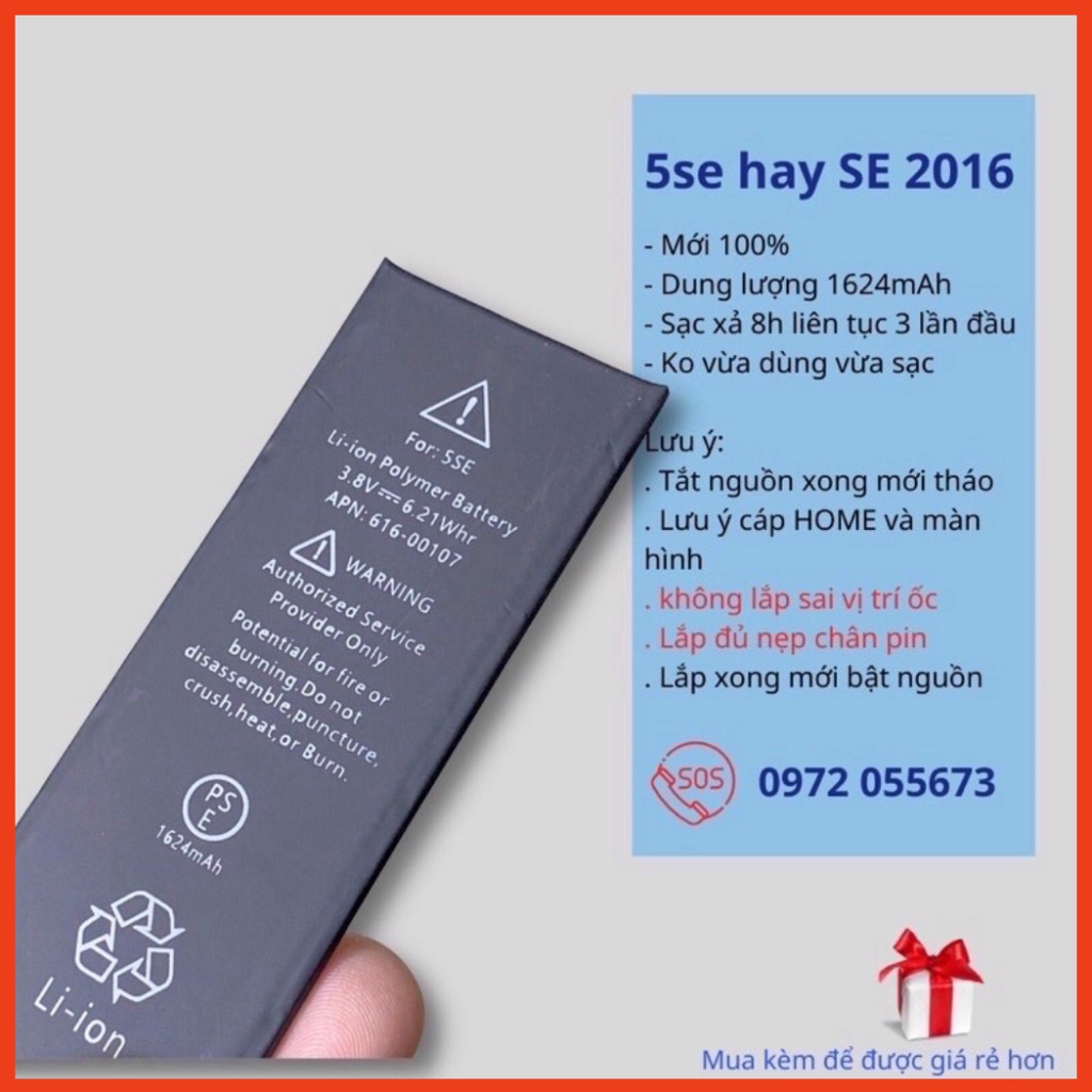 PIN EU ZIN Cho IP 5/ 5s/ 5c/ 5se/ 6/ 6p/ 6s/ 6sp/ 7/ 7p/ 8/ 8p Mới 100% Bảo Hành 12 Tháng Tặng Kèm Siu Dán MDst