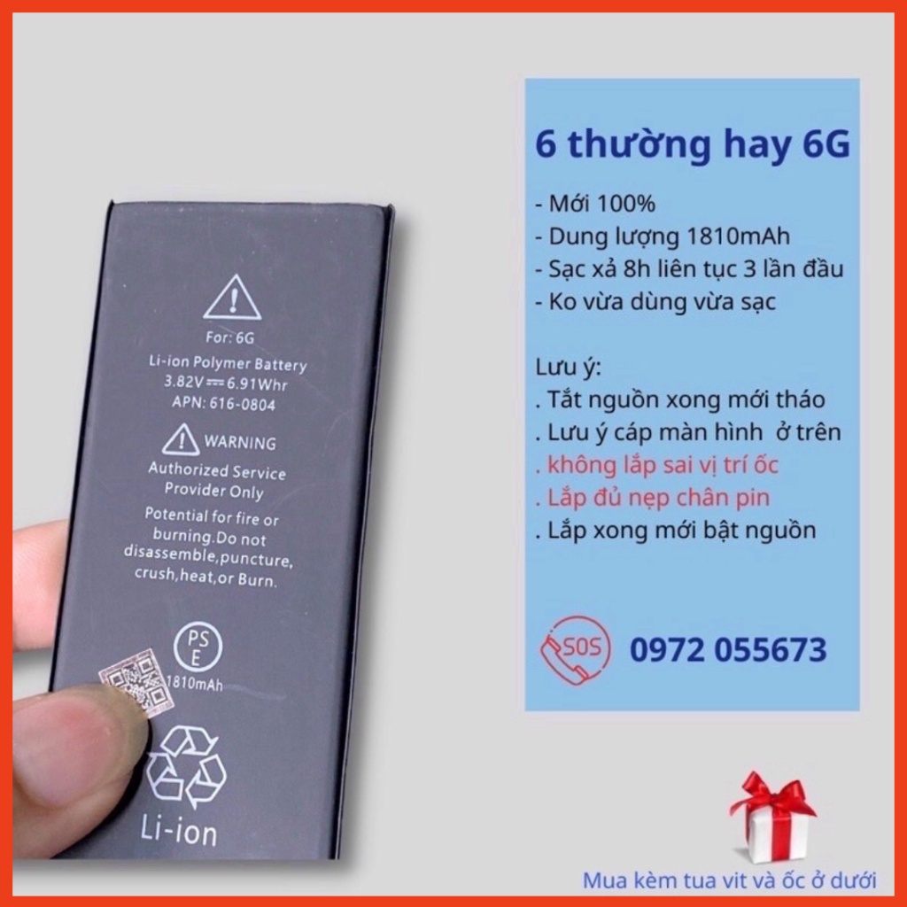 PIN EU ZIN Cho IP 5/ 5s/ 5c/ 5se/ 6/ 6p/ 6s/ 6sp/ 7/ 7p/ 8/ 8p Mới 100% Bảo Hành 12 Tháng Tặng Kèm Siu Dán MDst