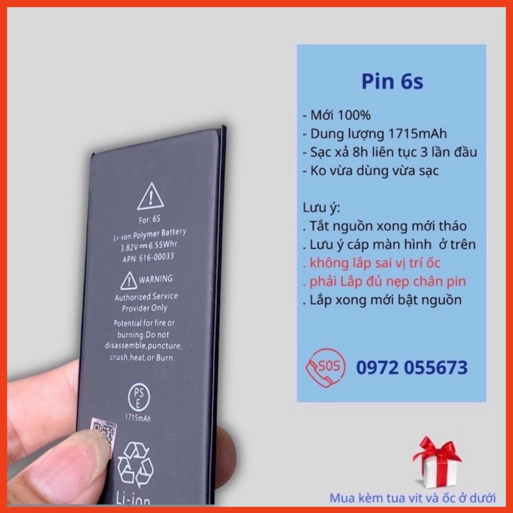 PIN EU ZIN Cho IP 5/ 5s/ 5c/ 5se/ 6/ 6p/ 6s/ 6sp/ 7/ 7p/ 8/ 8p Mới 100% Bảo Hành 12 Tháng Tặng Kèm Siu Dán MDst