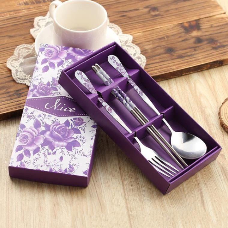 Bộ Thìa Đũa Sang Trọng 3 Món Kèm Hộp Giấy Đựng Sang Chảnh - Phụ Kiện Bàn Ăn