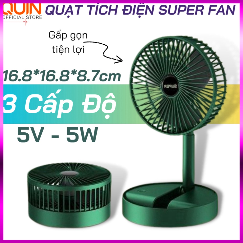 Quạt Super Fan Tích Điện Mini Gập Gọn Để Bàn 3 Cấp Độ Gió Siêu Mát Siêu Tiện Lợi chất lượng bền đẹp