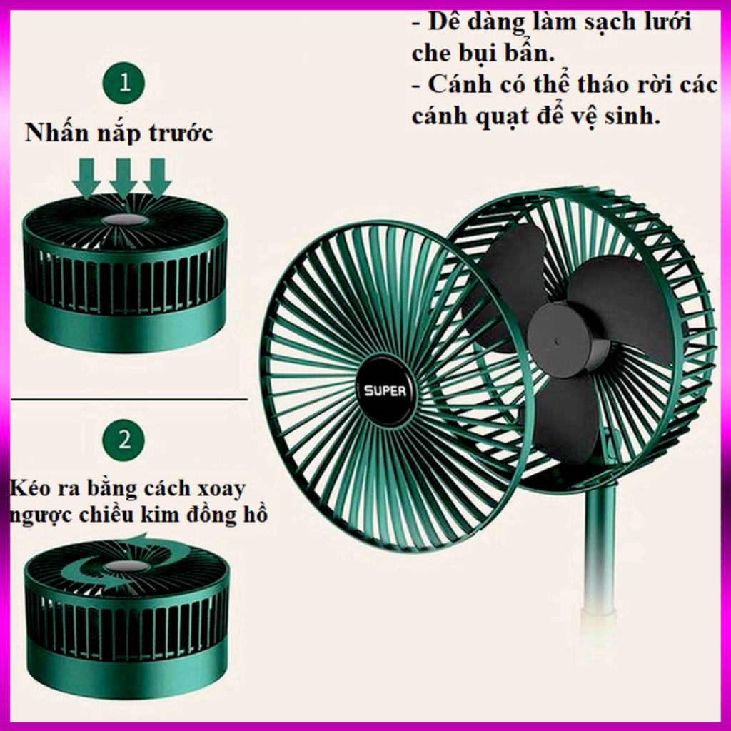 Quạt Super Fan Tích Điện Mini Gập Gọn Để Bàn 3 Cấp Độ Gió Siêu Mát Siêu Tiện Lợi chất lượng bền đẹp | BigBuy360 - bigbuy360.vn