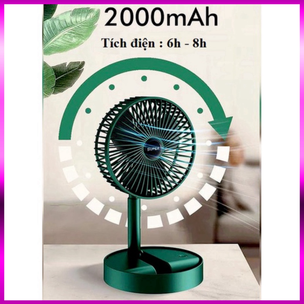 Quạt Super Fan Tích Điện Mini Gập Gọn Để Bàn 3 Cấp Độ Gió Siêu Mát Siêu Tiện Lợi chất lượng bền đẹp | BigBuy360 - bigbuy360.vn