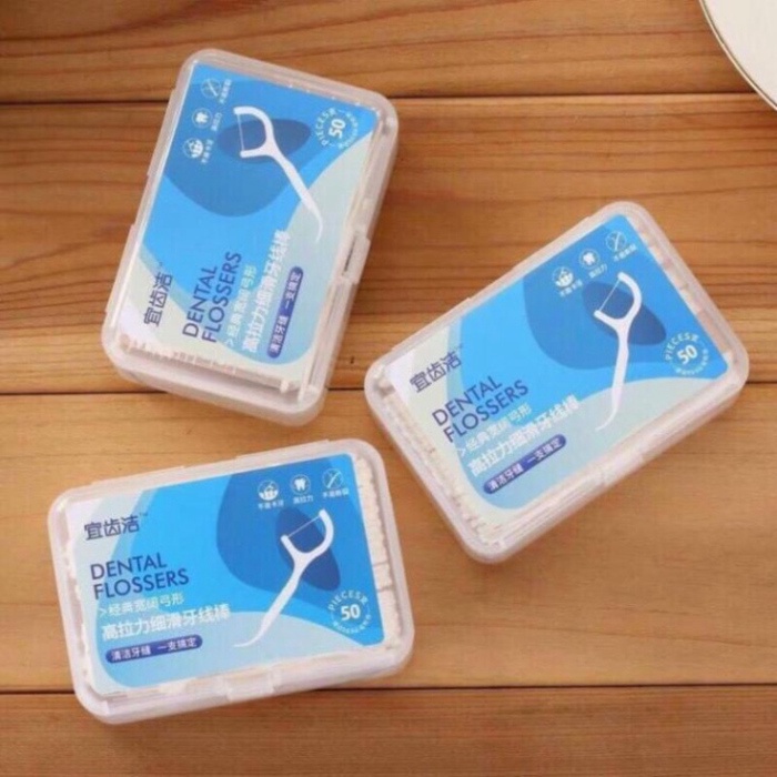 Tăm chỉ nha khoa tiệt trùng hộp 50 cây - Tăm nha khoa vệ sinh kẽ răng chân nướu chuyên dụng