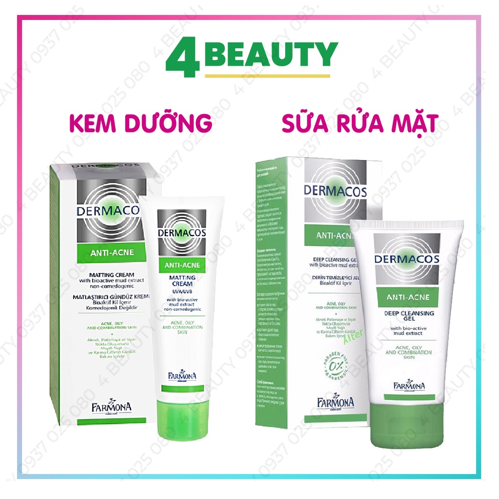 Combo Kem dưỡng Dermacos + Sữa Rửa Mặt Dermacos Cho Da Dầu Mụn - Nội Địa Ba Lan