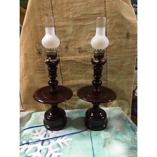 Cặp chân đèn gỗ thờ cúng cao cấp màu nâu đã làm sẵn đèn cao 53cm