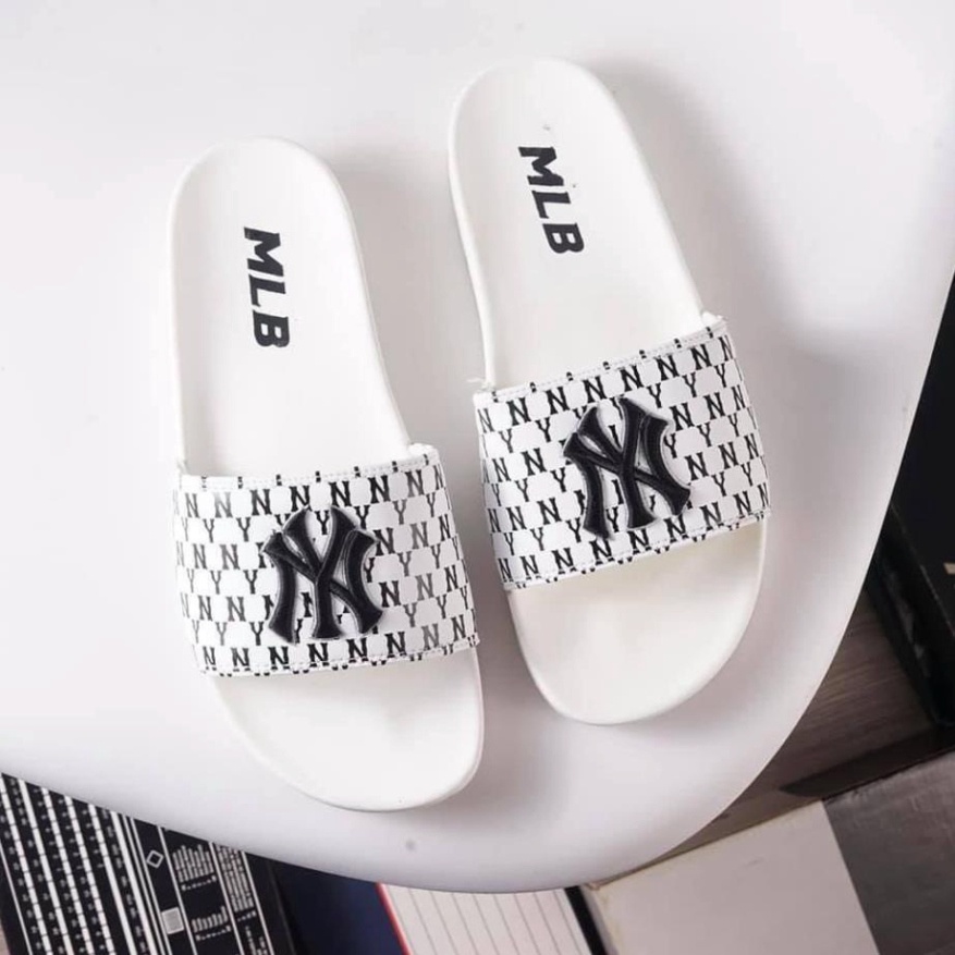 Dép NY unisex cao cấp chữ thêu nổi sắc nét, dép quai ngang dáng thể thao ôm chân đủ size 37-43.