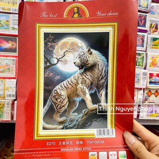Tranh thêu kín mãnh hổ dưới trăng e270 chưa thêu