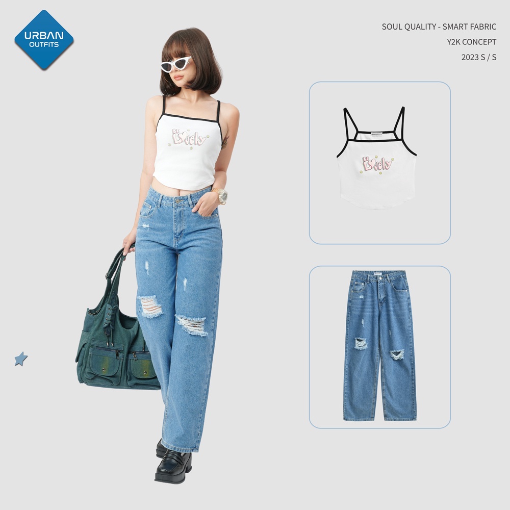 Quần Jean Nữ Dài Suông ống rộng rách gối QJB001 Urban Outfits / Chloé