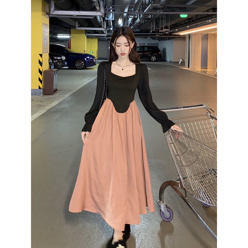 Đầm Nữ Tay Dài Giả Hai Lớp Thời Trang Quyến Rũ