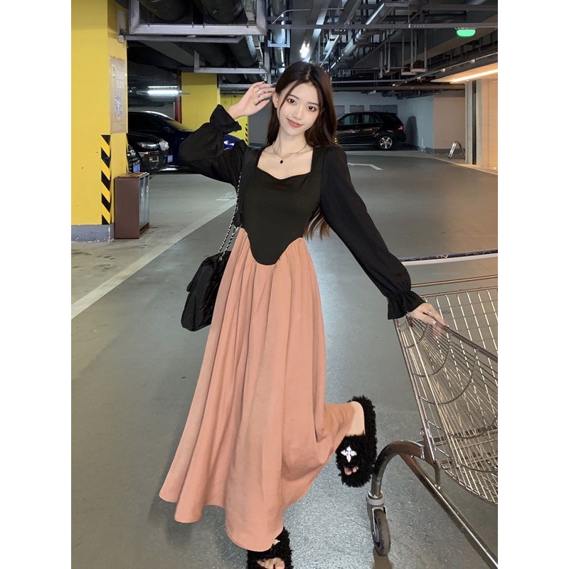 Đầm Nữ Tay Dài Giả Hai Lớp Thời Trang Quyến Rũ