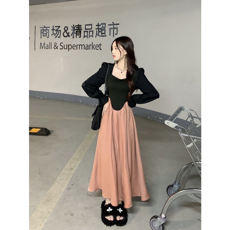 Đầm Nữ Tay Dài Giả Hai Lớp Thời Trang Quyến Rũ