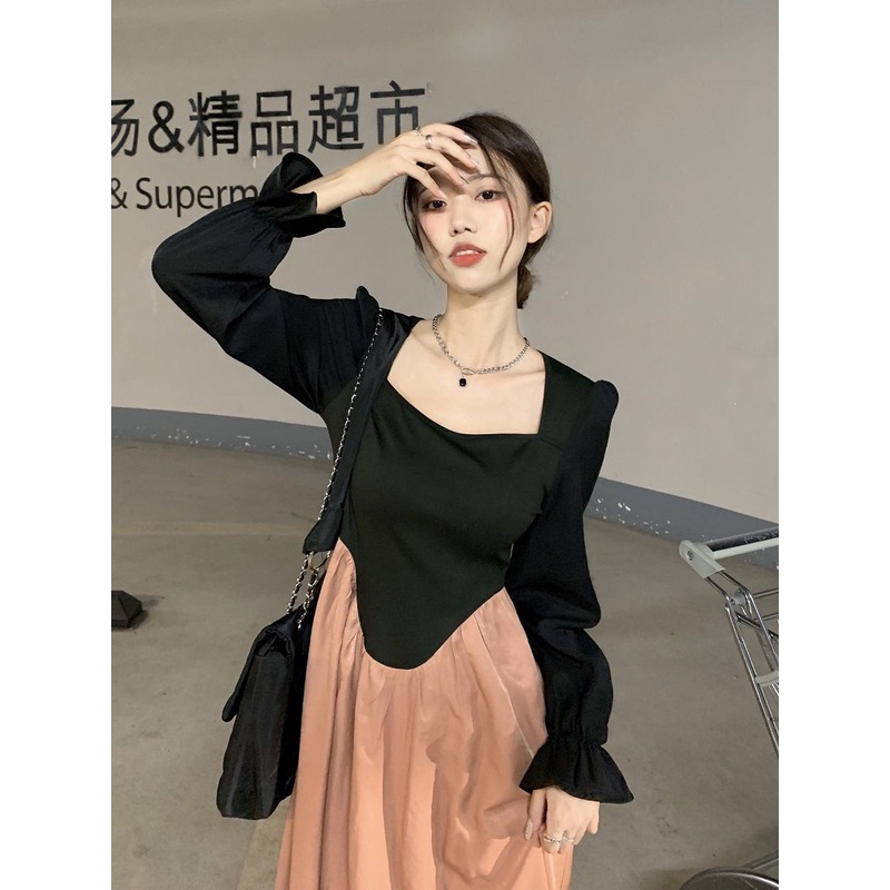 Đầm Nữ Tay Dài Giả Hai Lớp Thời Trang Quyến Rũ