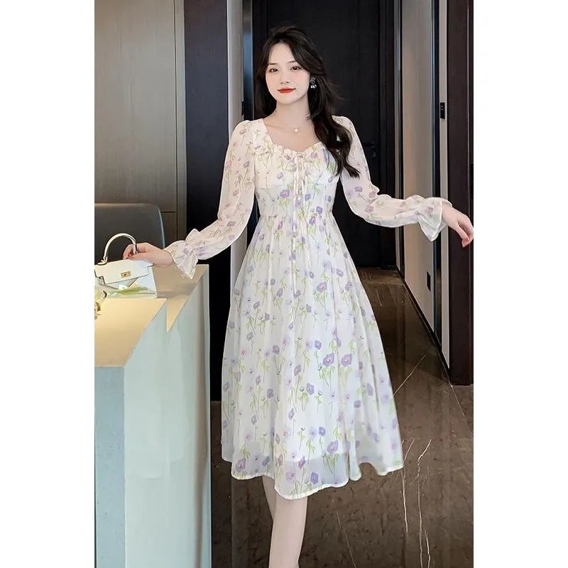 Đầm Hoa Tay Dài Ôm Eo Thời Trang Xuân Hè Xinh Xắn Cho Nữ