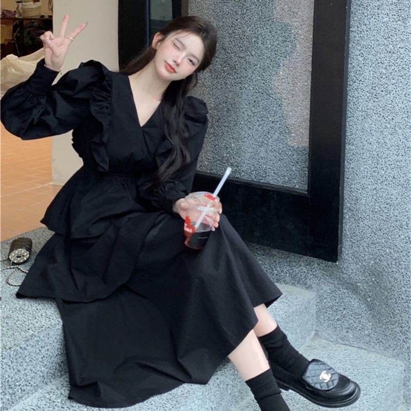 Đầm Tầng Tay Dài Cổ Chữ V Cao Cấp Phong Cách Pháp Thời Trang Mùa Xuân Mới