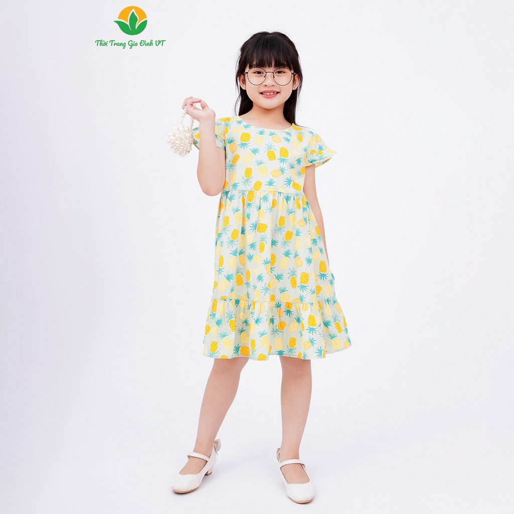 Váy cotton bé gái cộc tay, tay kẹp bèo thời trang gia đình VT - V63.2301