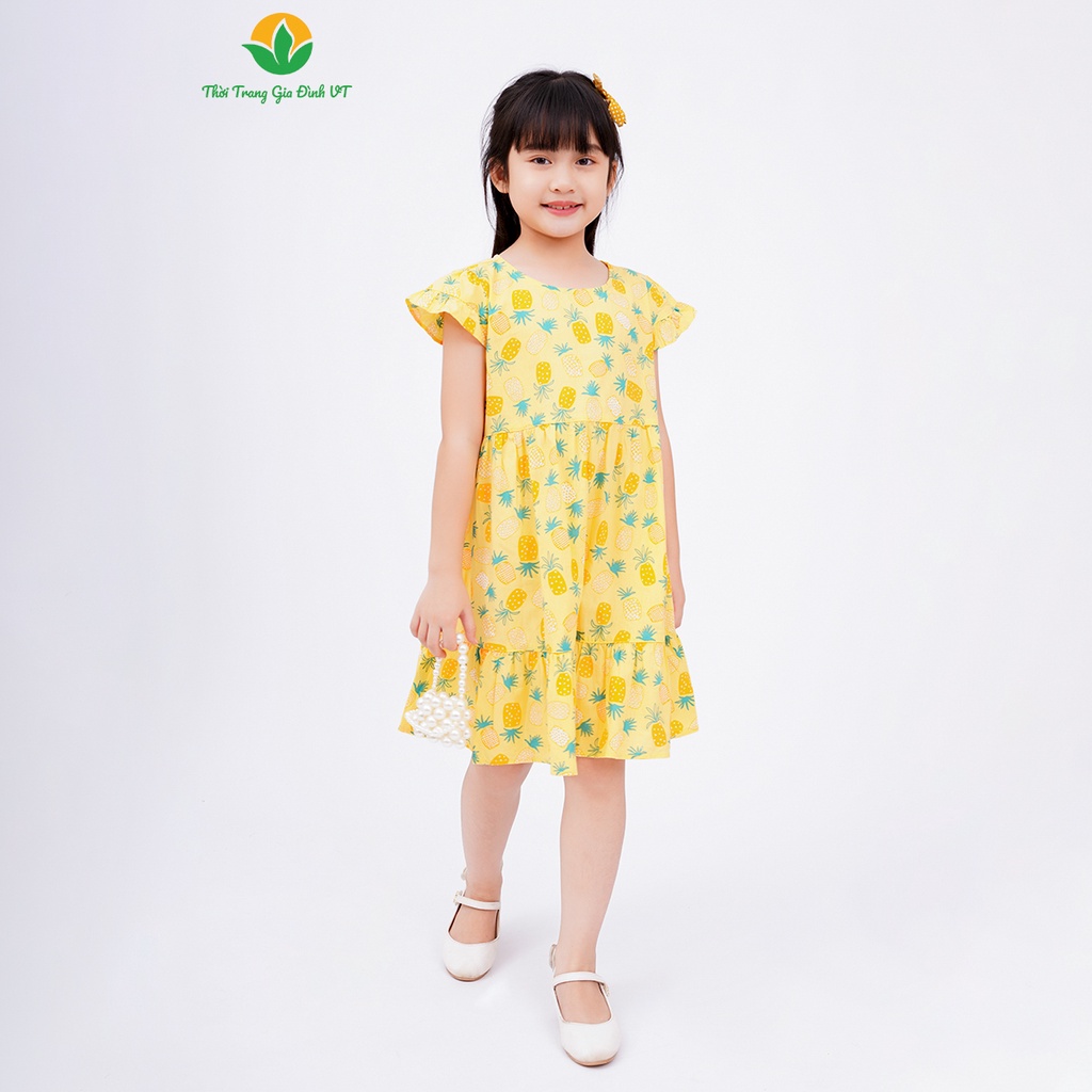 Váy cotton bé gái cộc tay, tay kẹp bèo thời trang gia đình VT - V63.2301