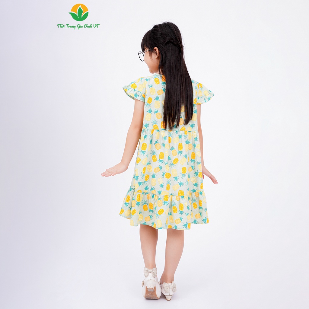 Váy cotton bé gái cộc tay, tay kẹp bèo thời trang gia đình VT - V63.2301