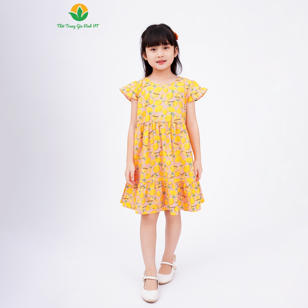 Váy cotton bé gái cộc tay, tay kẹp bèo thời trang gia đình VT - V63.2301