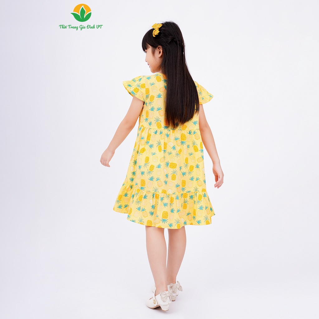 Váy cotton bé gái cộc tay, tay kẹp bèo thời trang gia đình VT - V63.2301