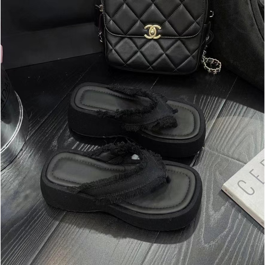 Dép Nữ Nhân Tự Kéo Hè Mặc Denim Vải Dày Mùa Bên Ngoài