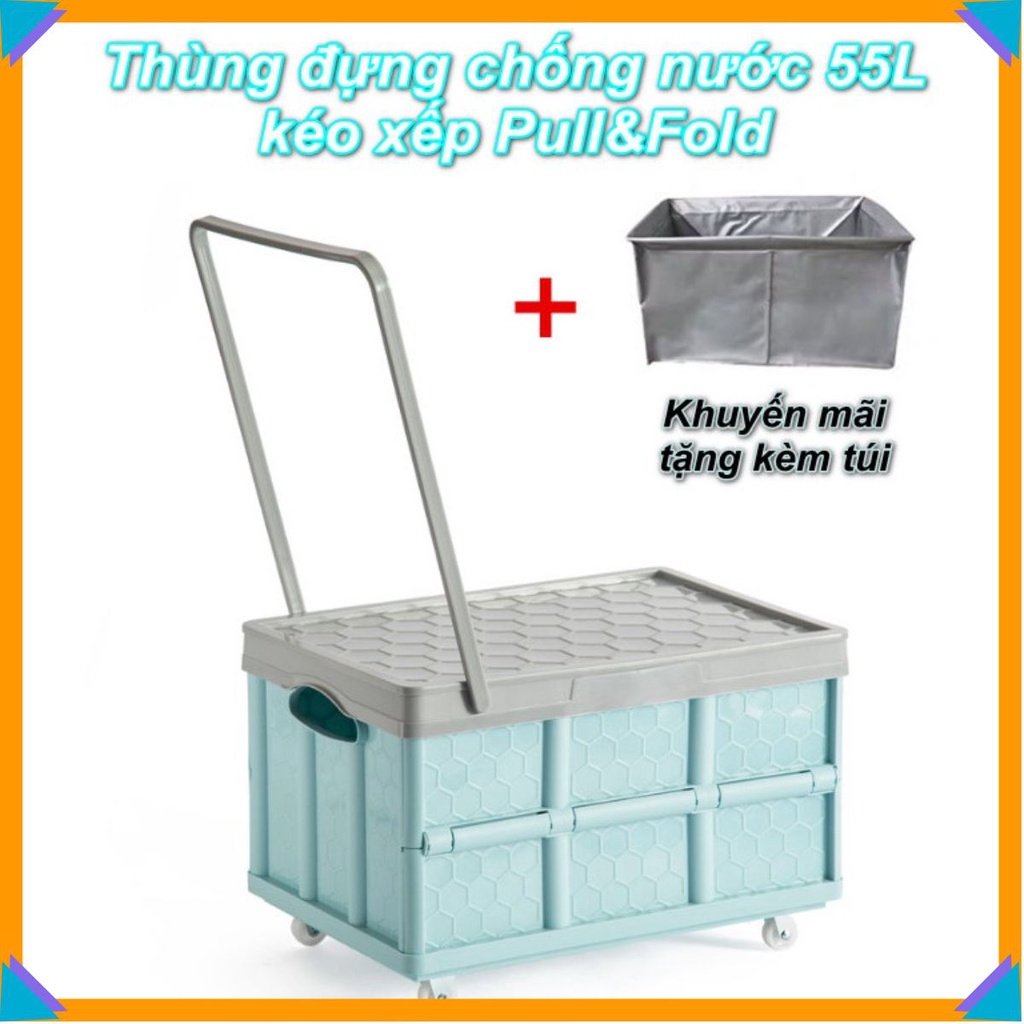Thùng đựng đồ dạng kéo xếp gọn chống nước 55L Pull&Fold Japan tặng túi chống thấm nước🤗🤗 - AsiaMart