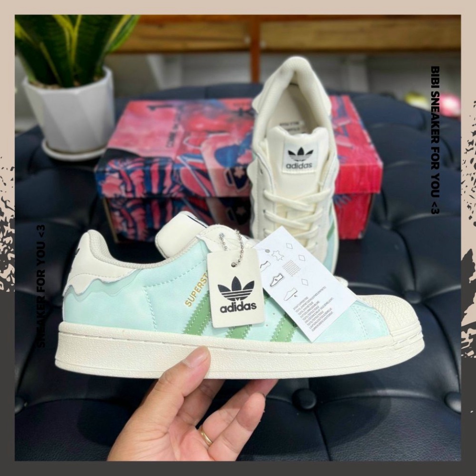 Giày Adidas_Sò Nam Nữ, Giày DAS Superstar Mũi Sò Bản Mới Full 3 Màu Hồng Kem Xanh Full Box Bill Hàng Đẹp - BIBISNEAKER