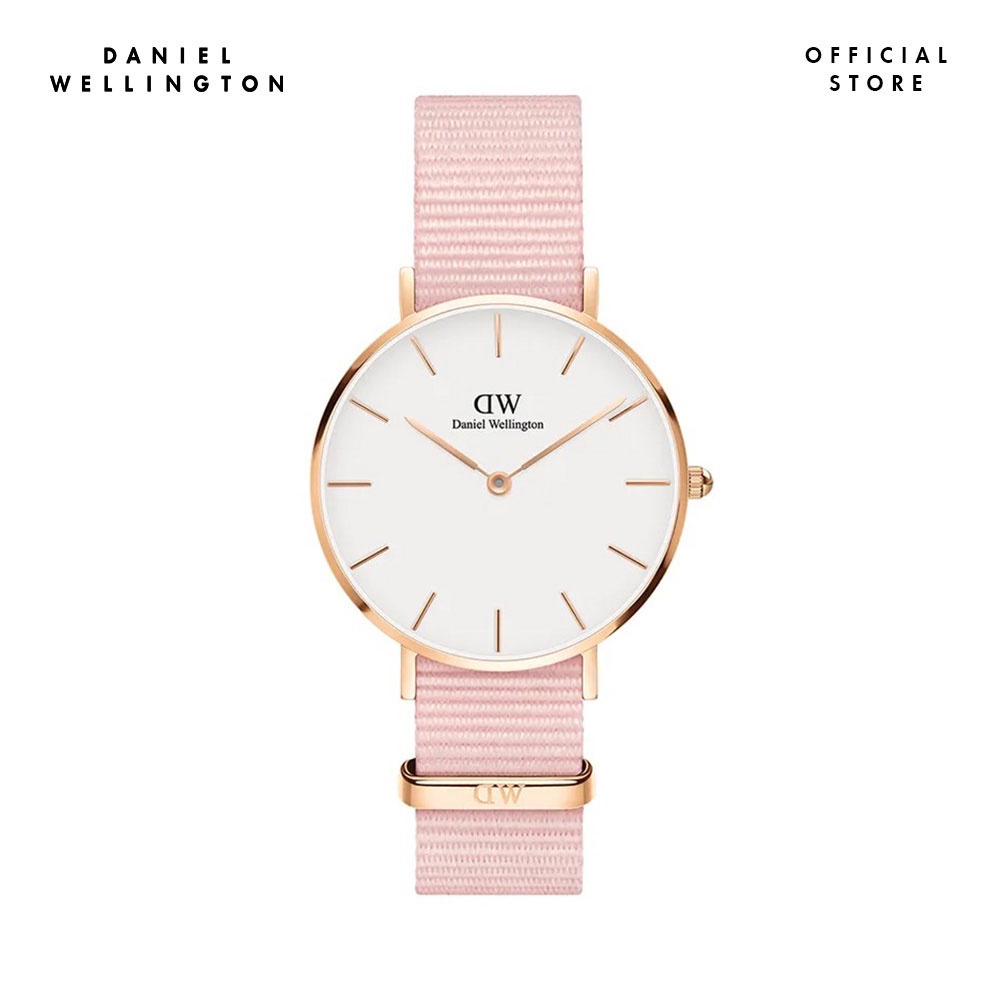 Mua 1 đồng hồ tặng 1 nhẫn -  Đồng hồ Nữ Daniel Wellington dây vải nato - Petite Rosewater mặt trắng - vỏ vàng hồng