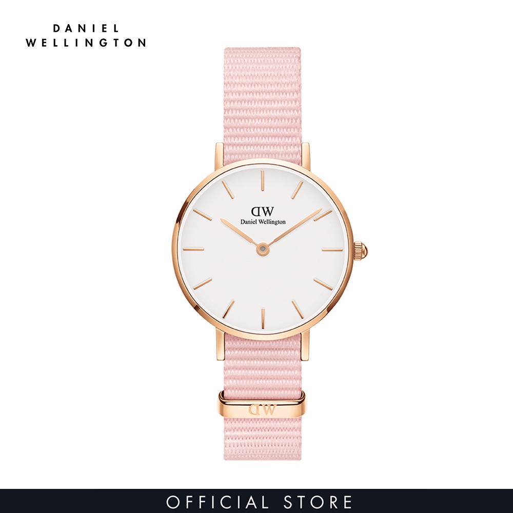 Mua 1 đồng hồ tặng 1 nhẫn -  Đồng hồ Nữ Daniel Wellington dây vải nato - Petite Rosewater mặt trắng - vỏ vàng hồng