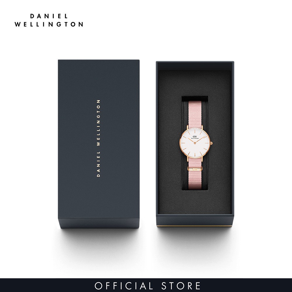 Mua 1 đồng hồ tặng 1 nhẫn -  Đồng hồ Nữ Daniel Wellington dây vải nato - Petite Rosewater mặt trắng - vỏ vàng hồng
