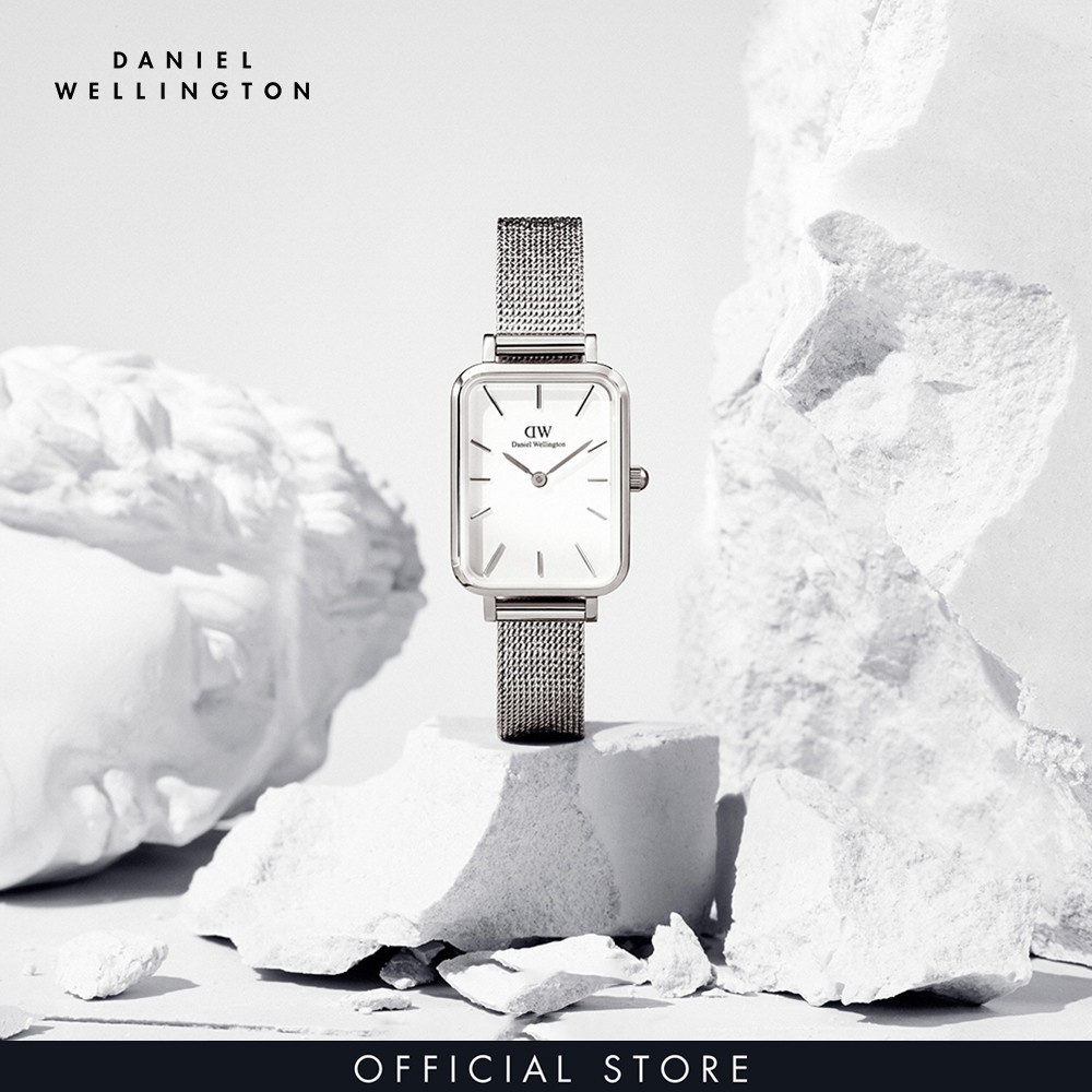 Mua 1 đồng hồ tặng 1 nhẫn -  Đồng hồ Nữ Daniel Wellington dây lưới - Quadro Pressed Sterling 20x26mm DW00100438