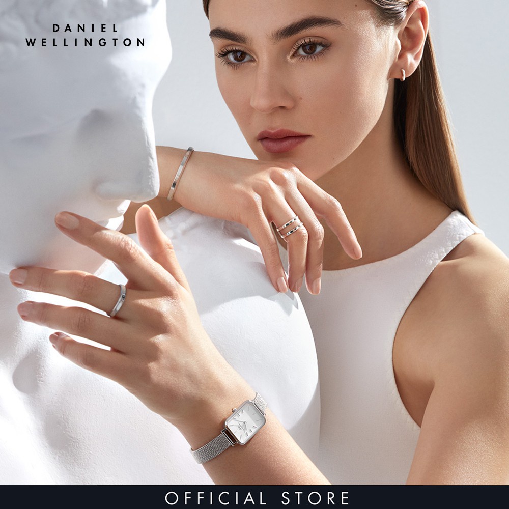 Mua 1 đồng hồ tặng 1 nhẫn -  Đồng hồ Nữ Daniel Wellington dây lưới - Quadro Pressed Sterling 20x26mm DW00100438