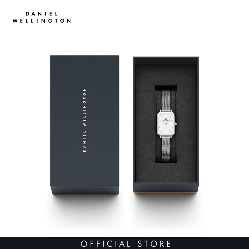 Mua 1 đồng hồ tặng 1 nhẫn -  Đồng hồ Nữ Daniel Wellington dây lưới - Quadro Pressed Sterling 20x26mm DW00100438