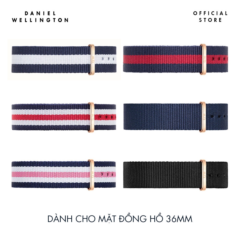 Dây vải nato đồng hồ Daniel Wellington 18mm khóa màu vàng hồng - Cho đồng hồ Classic 36mm