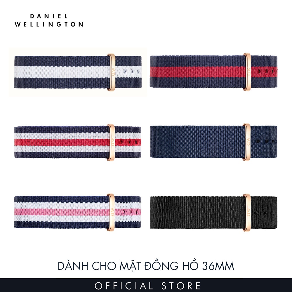 Dây vải nato đồng hồ Daniel Wellington 18mm khóa màu vàng hồng - Cho đồng hồ Classic 36mm