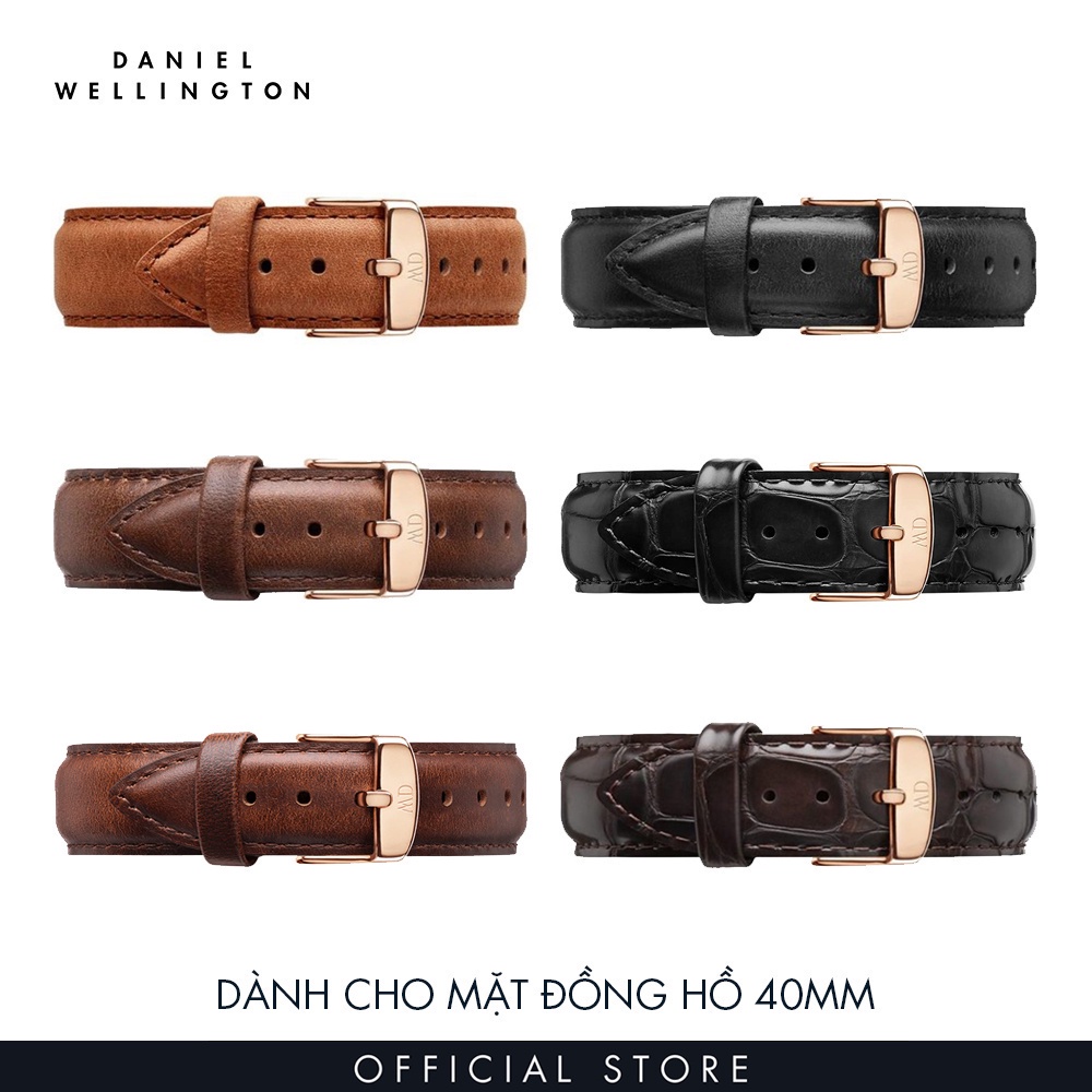 Dây da đồng hồ Daniel Wellington 20mm khóa màu vàng hồng - Cho đồng hồ Classic 40mm